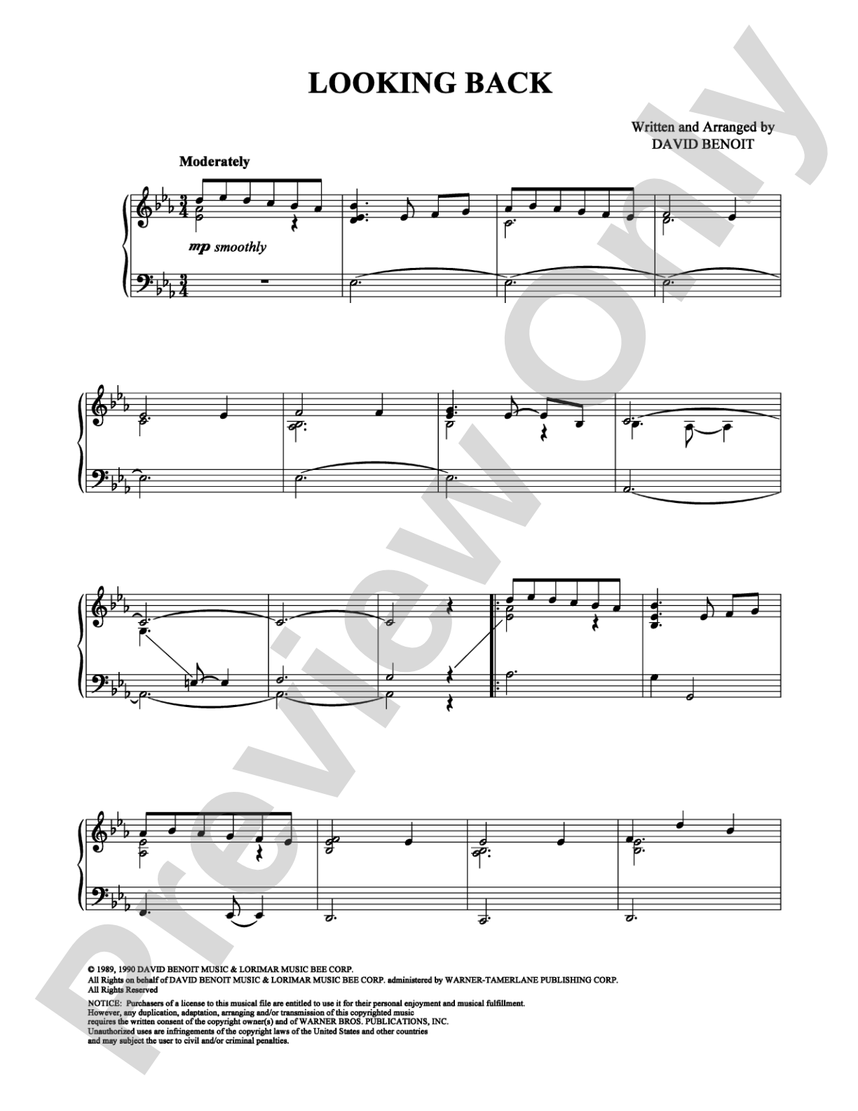 Looking Back: Piano Digital Sheet Music