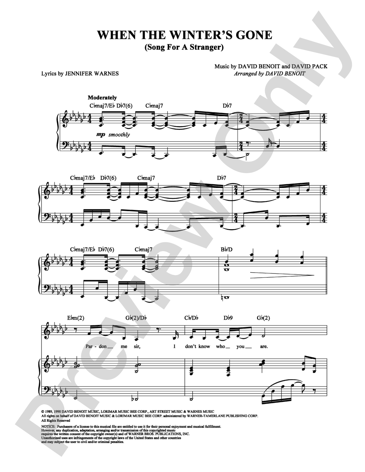 When the Winter's Gone (Song For A Stranger): Piano/Vocal/Chords Digital Sheet Music