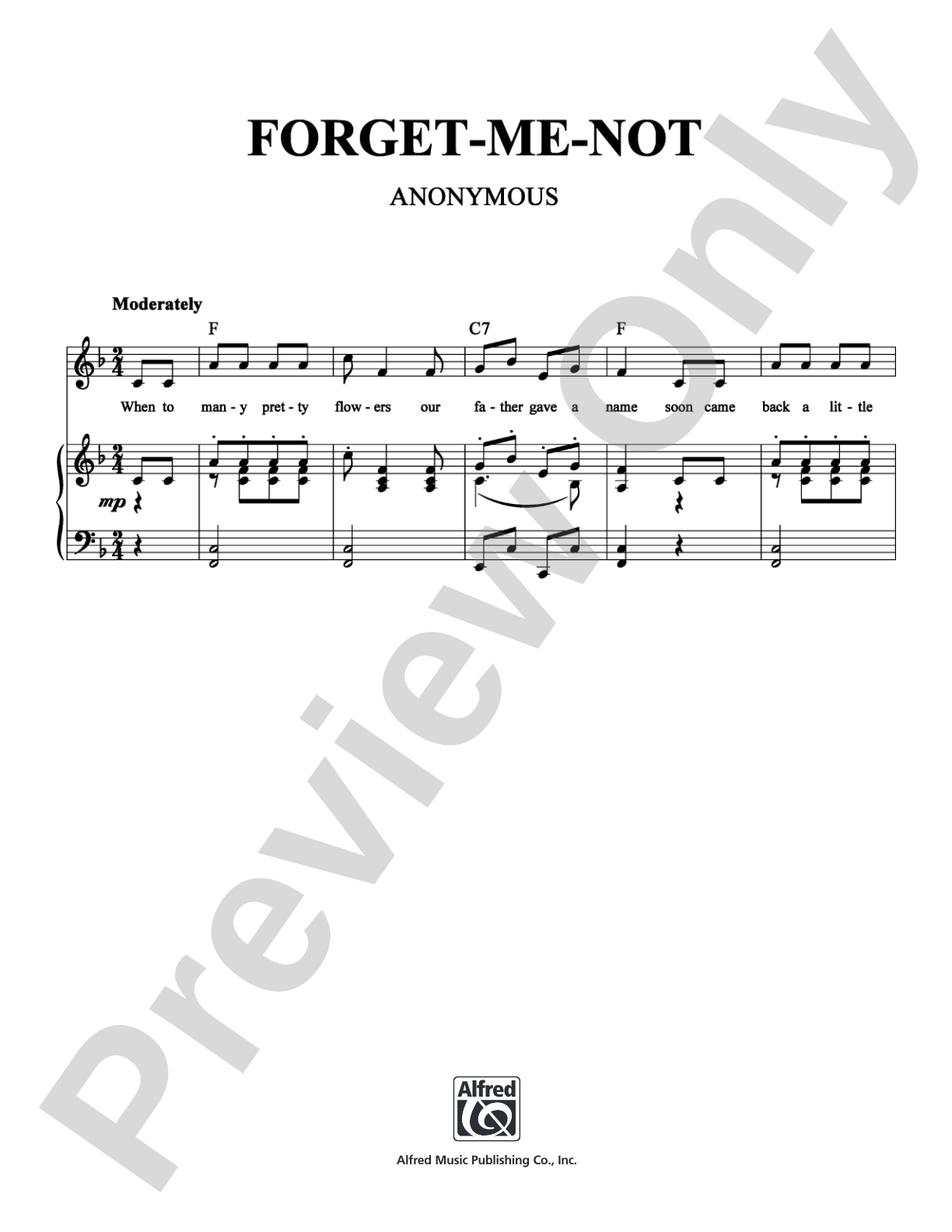 Forget Me Not: Piano/Vocal/Chords Digital Sheet Music