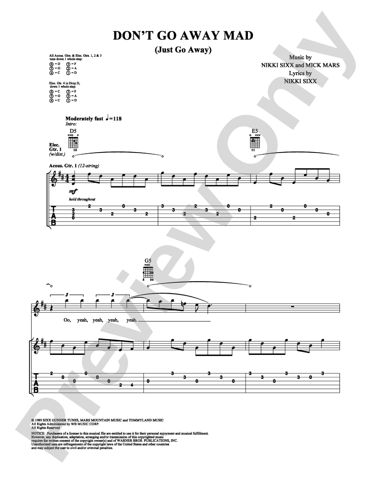 Don't Go Away Mad: Guitar TAB Digital Sheet Music