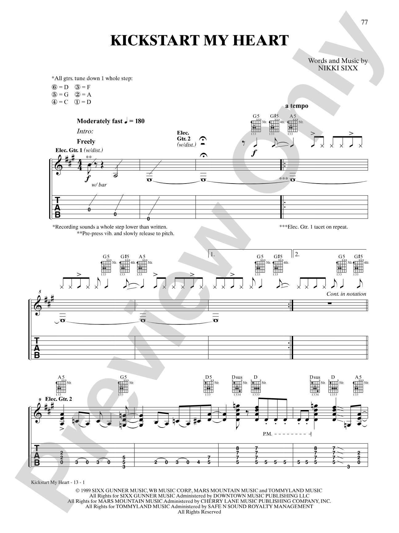 Kickstart My Heart: Guitar TAB