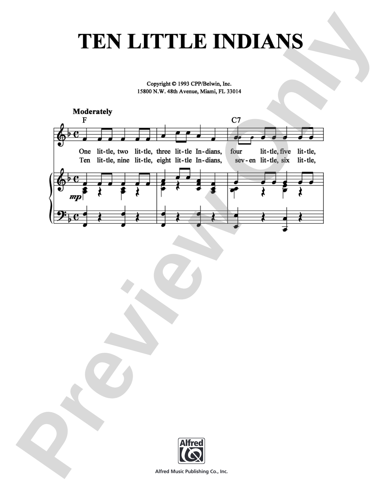 Ten Little Indians: Easy Piano Digital Sheet Music