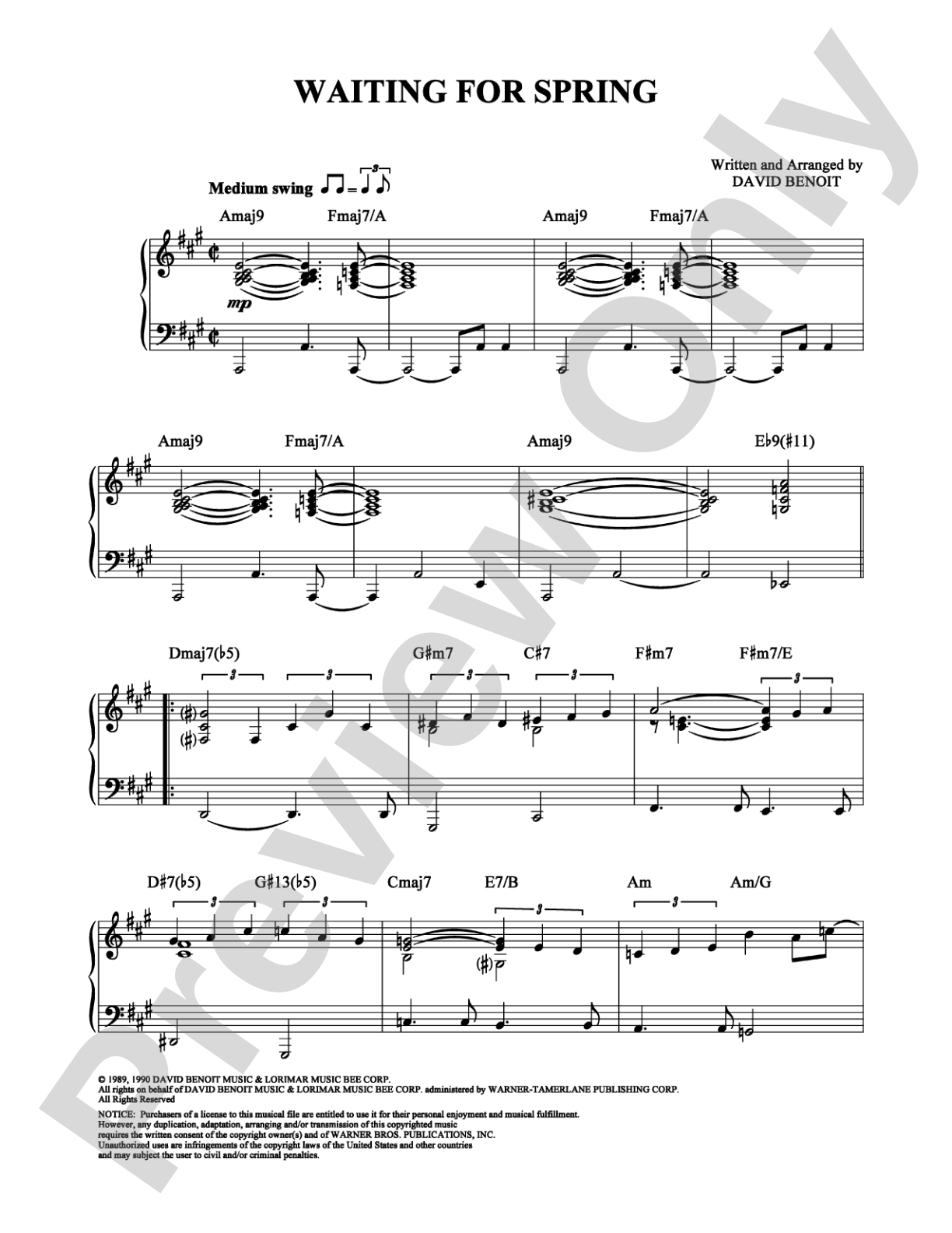 Waiting For Spring: Piano Digital Sheet Music