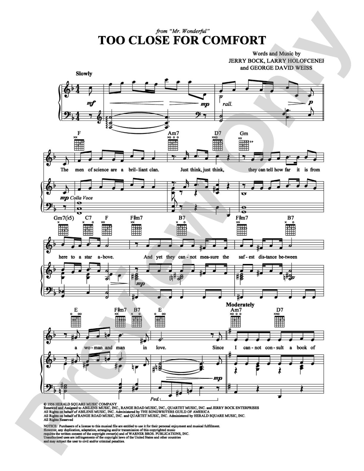 Too Close for Comfort: Piano/Vocal/Chords Digital Sheet Music