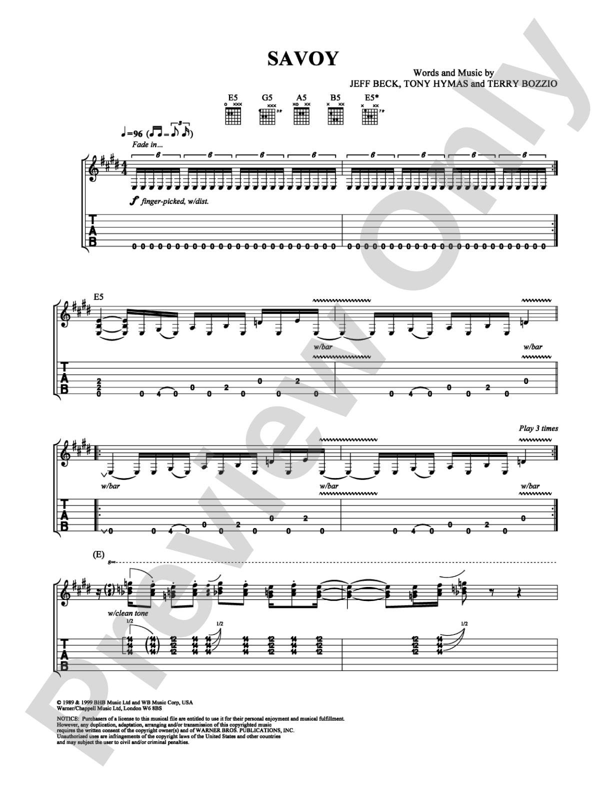 Savoy: Guitar TAB Digital Sheet Music