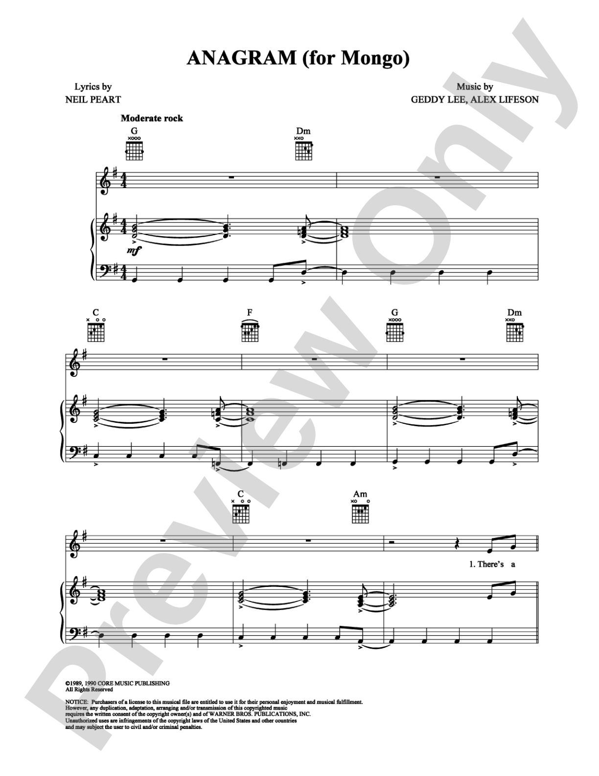Anagram (For Mongo): Piano/Vocal/Chords Digital Sheet Music