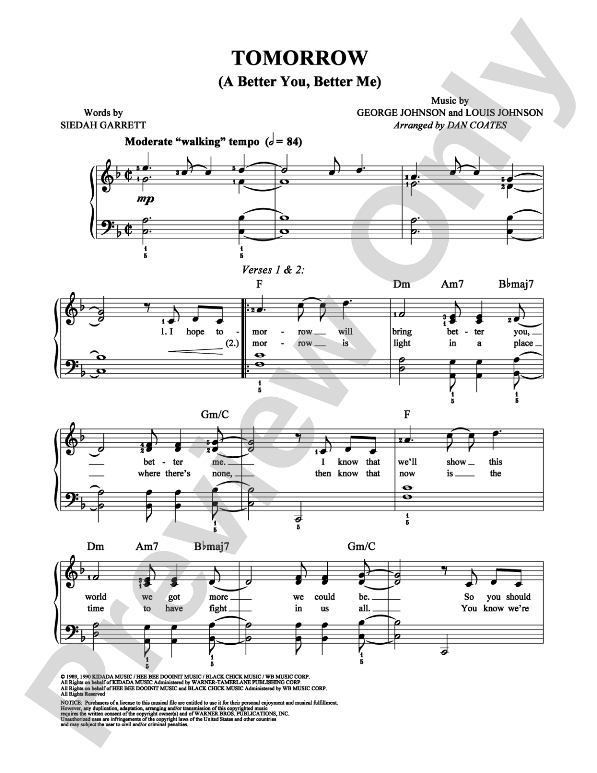 Tomorrow: Easy Piano Digital Sheet Music