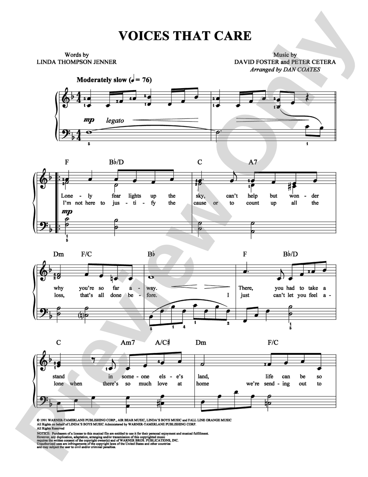 Voices That Care: Easy Piano Digital Sheet Music