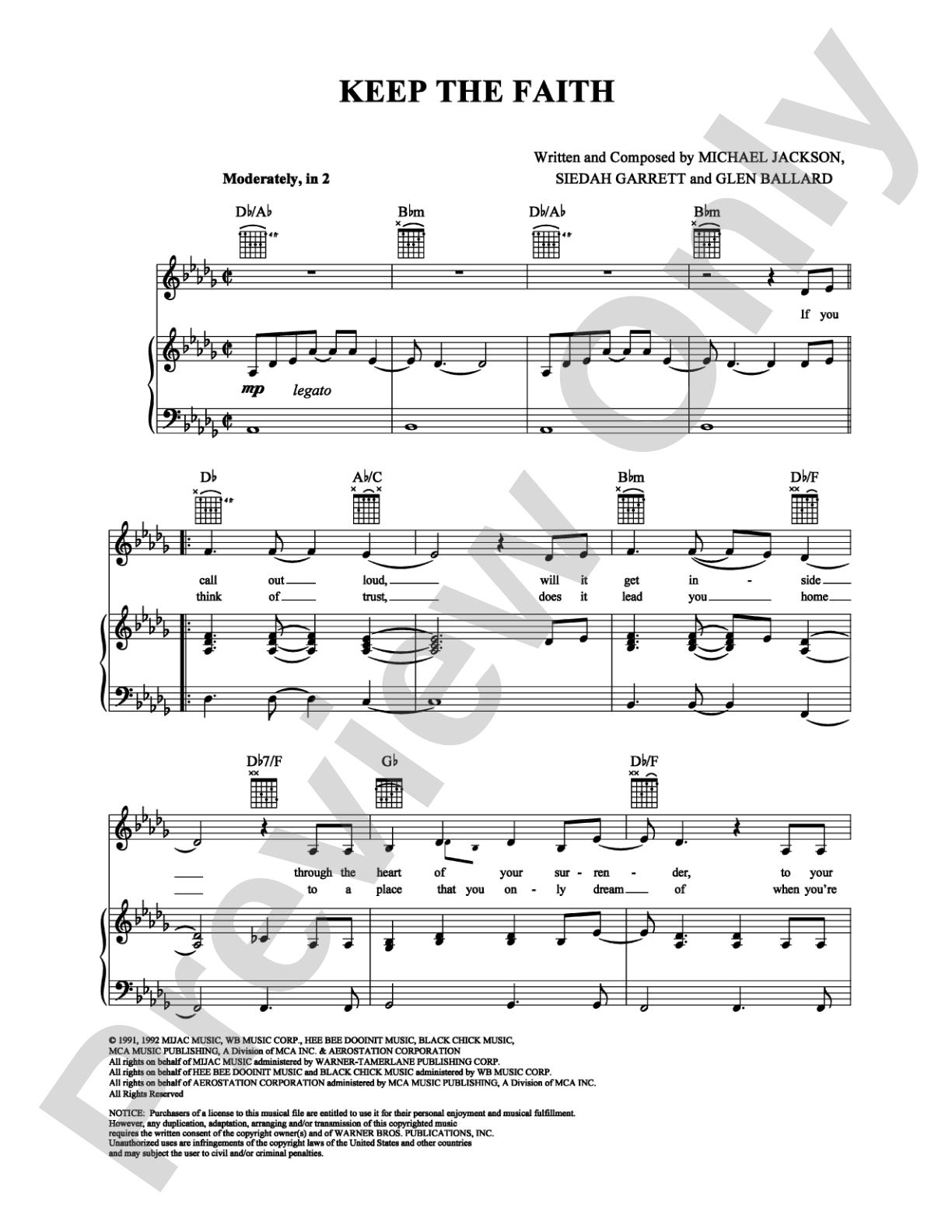 Keep The Faith: Piano/Vocal/Chords Digital Sheet Music