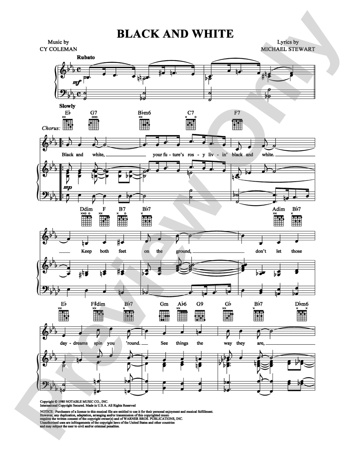Black and White: Piano/Vocal/Chords Digital Sheet Music