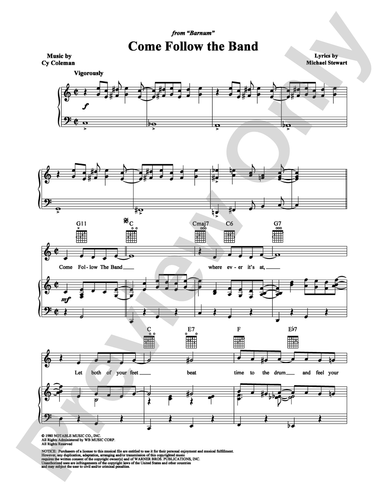 Come Follow the Band: Piano/Vocal/Chords Digital Sheet Music