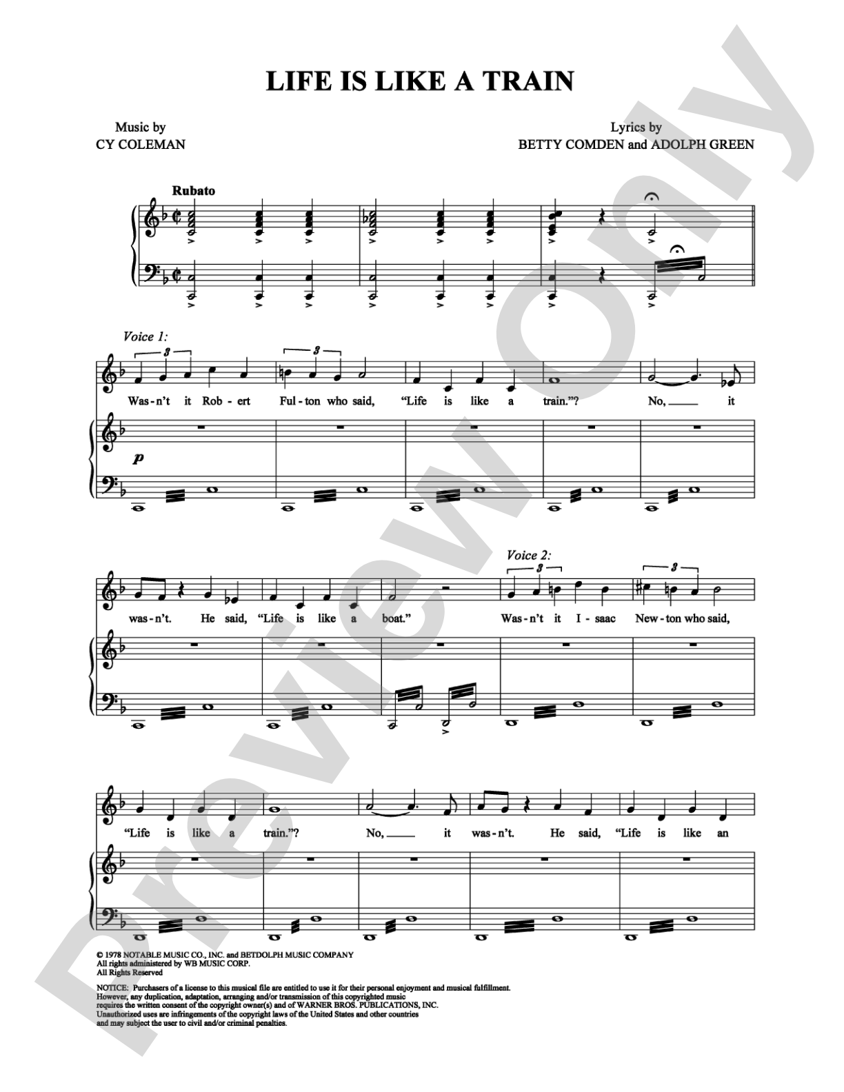 Life Is Like a Train: Piano/Vocal/Chords Digital Sheet Music
