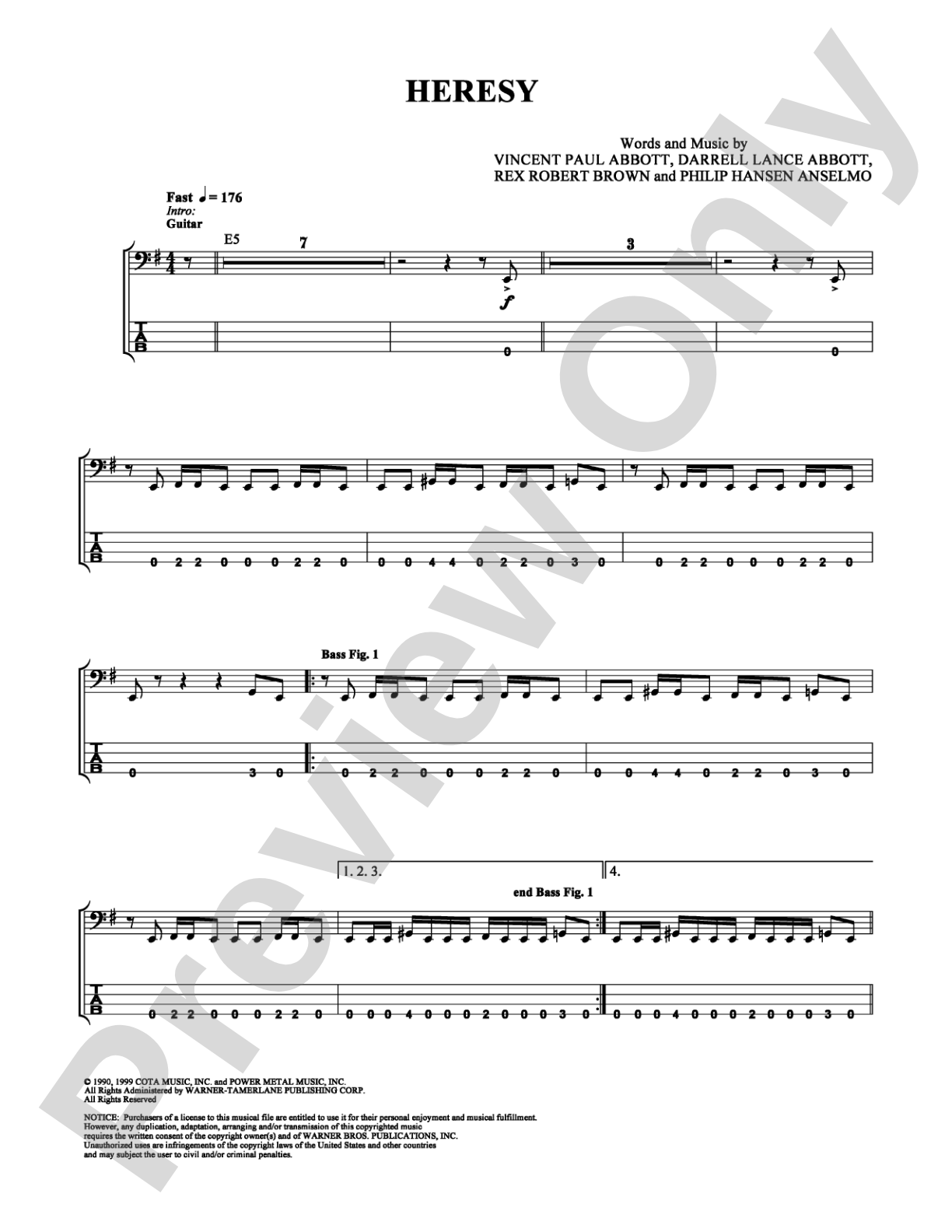 Heresy: Bass TAB Digital Sheet Music