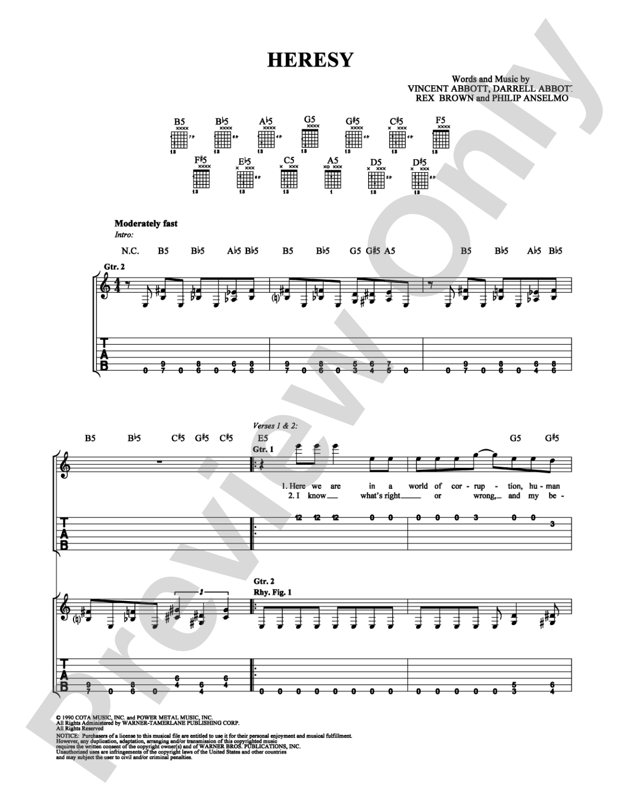 Heresy: Easy Guitar Digital Sheet Music