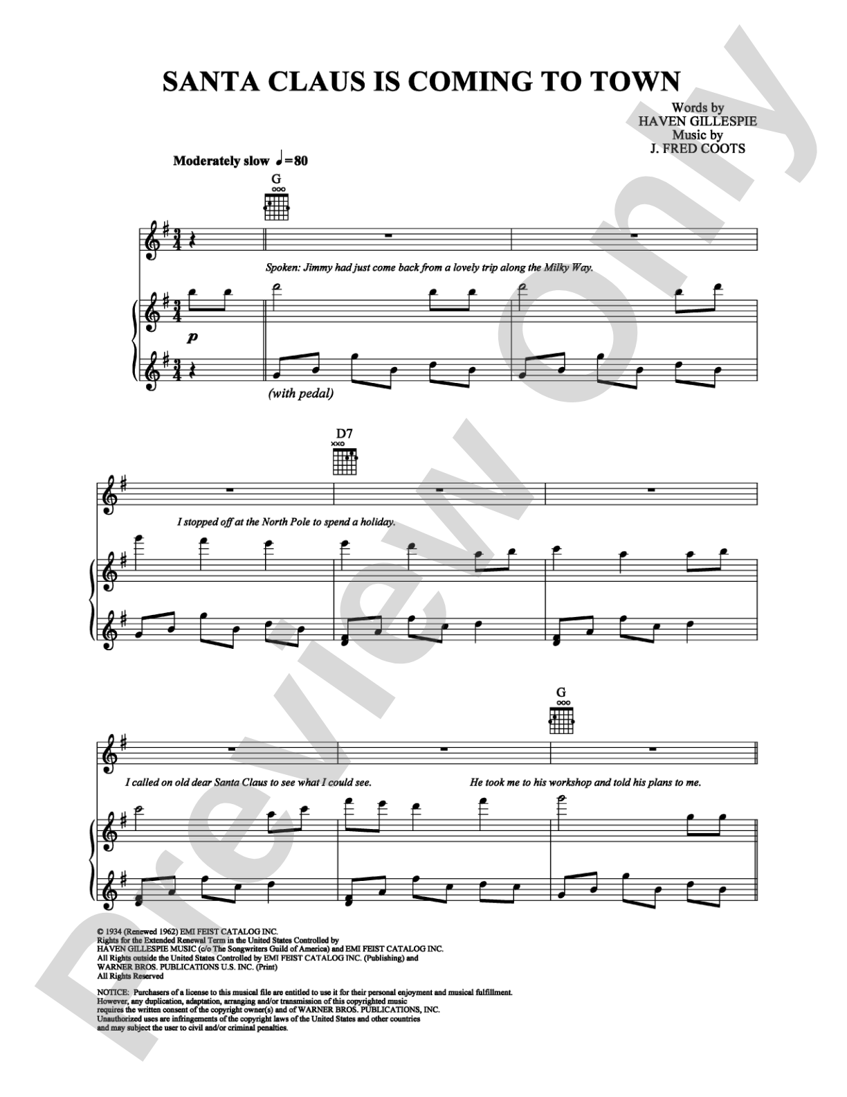 Santa Claus Is Coming to Town: Piano/Vocal/Chords Digital Sheet Music