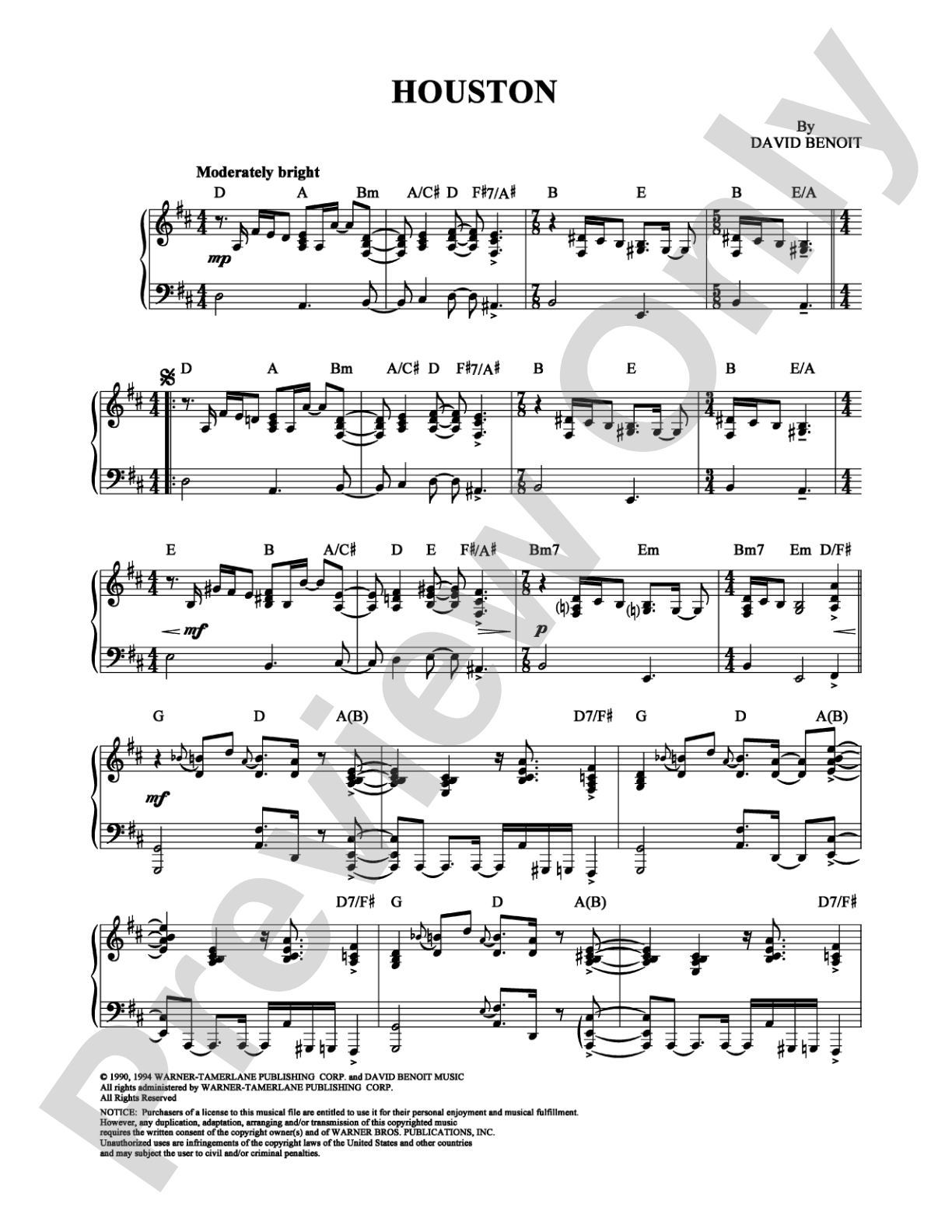 Houston: Piano Digital Sheet Music