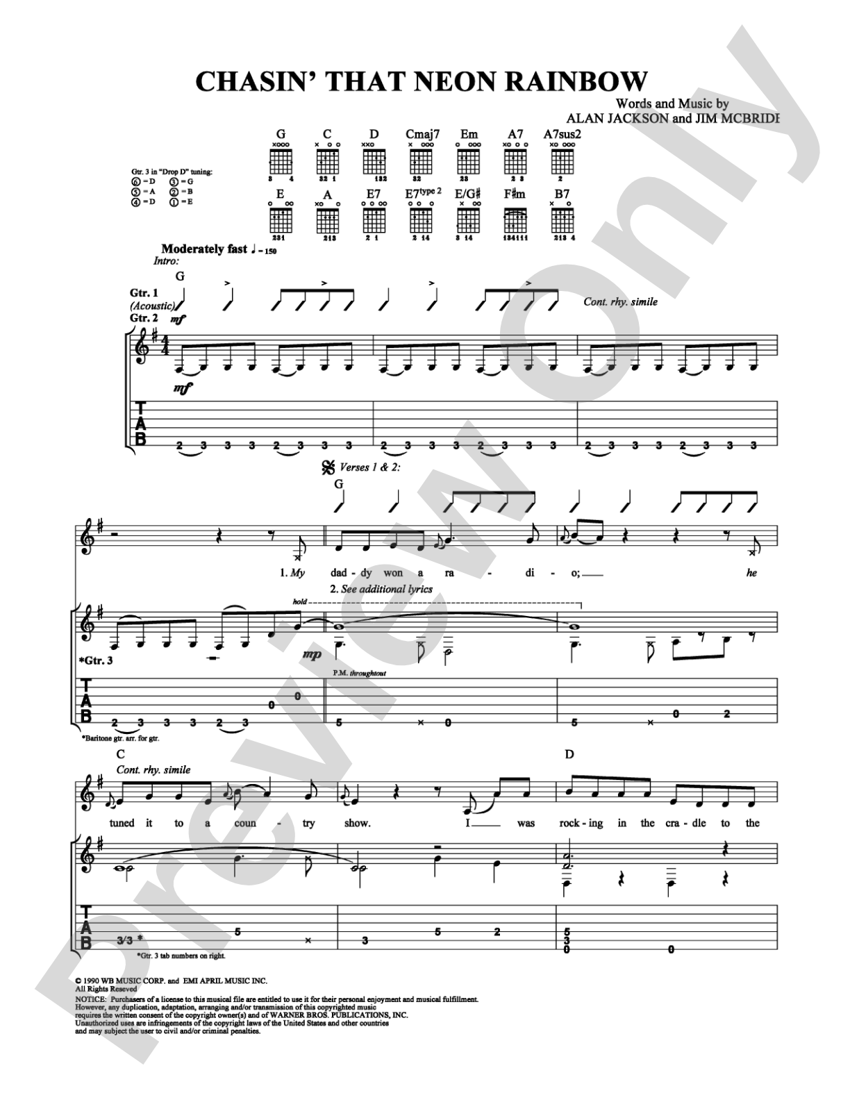 Chasin' That Neon Rainbow: Guitar TAB Digital Sheet Music