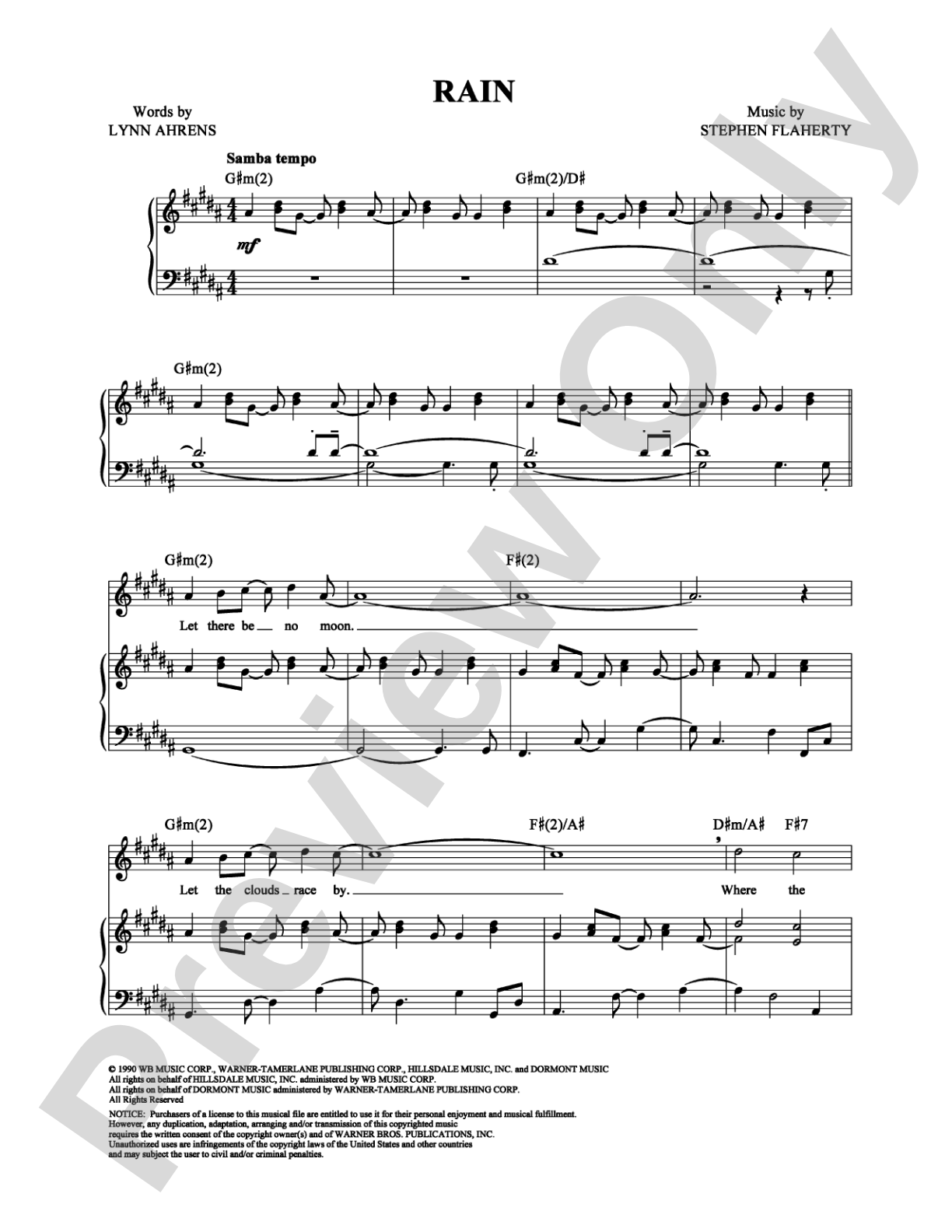 Rain: Piano/Vocal/Chords Digital Sheet Music