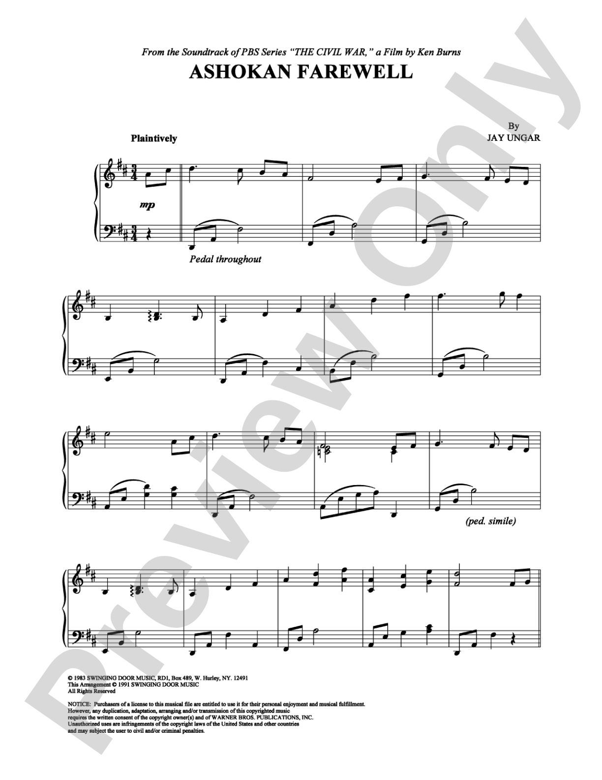 Ashokan Farewell: Piano Digital Sheet Music