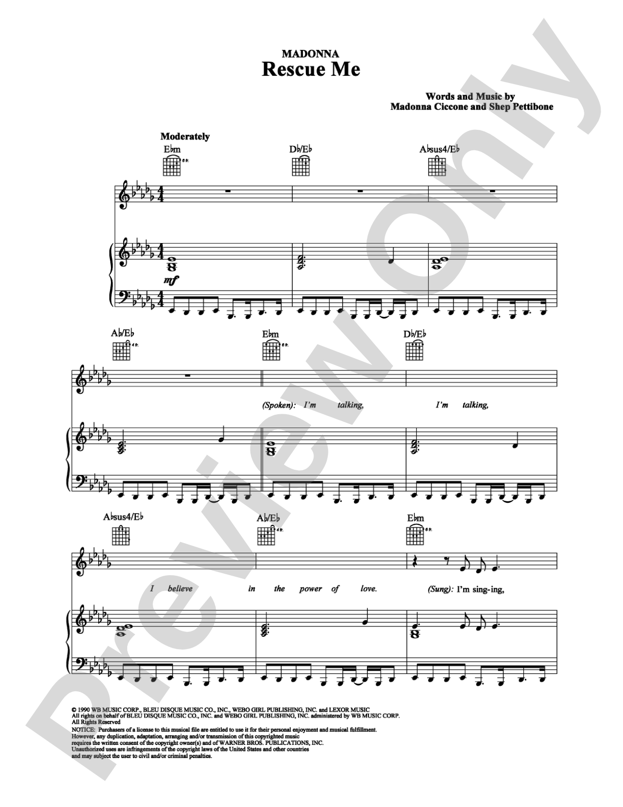 Rescue Me: Piano/Vocal/Chords Digital Sheet Music