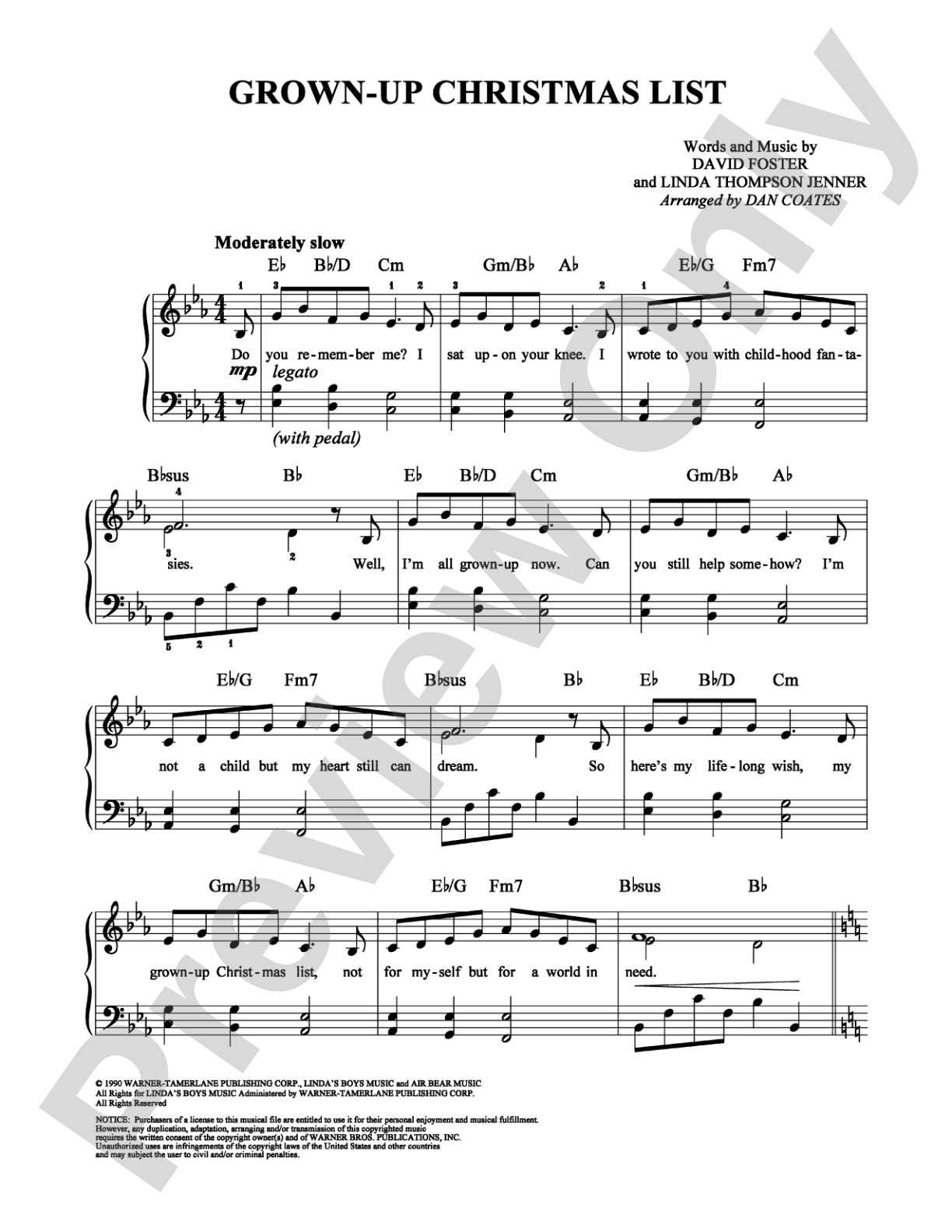 Grown-Up Christmas List: Easy Piano Digital Sheet Music