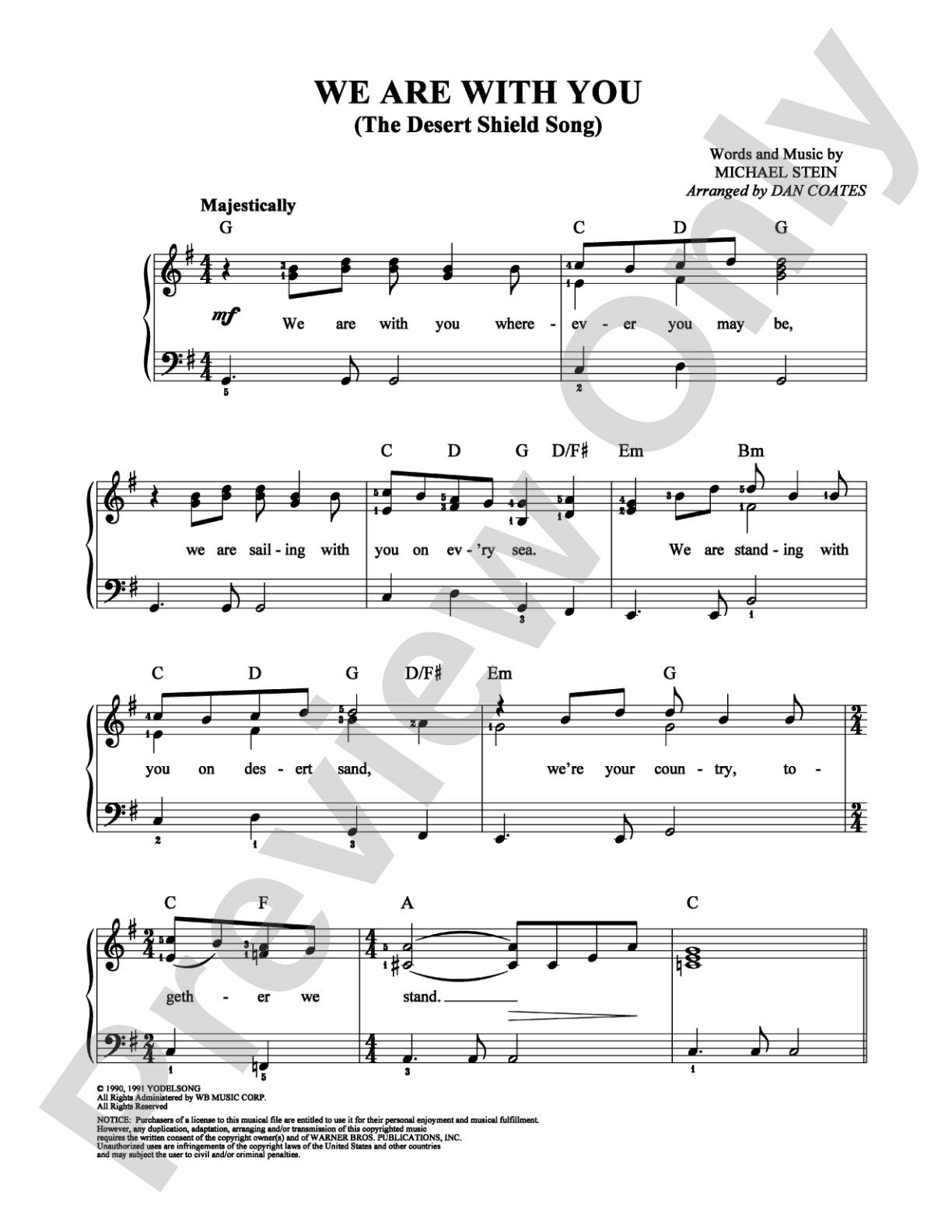 We Are With You: Easy Piano Digital Sheet Music