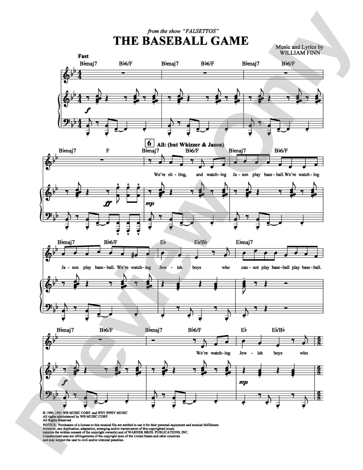 The Baseball Game: Piano/Vocal/Chords Digital Sheet Music