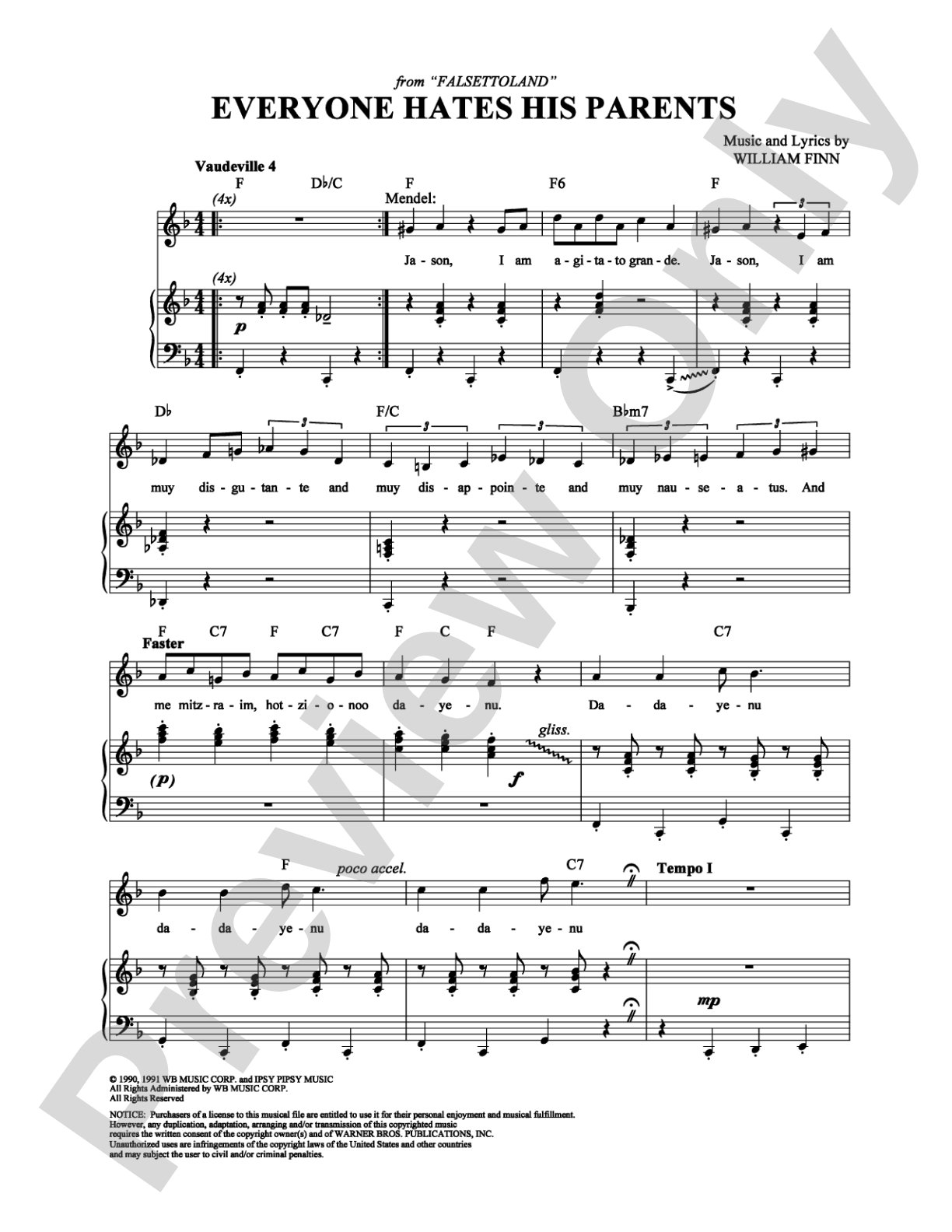 Everyone Hates His Parents: Piano/Vocal/Chords Digital Sheet Music