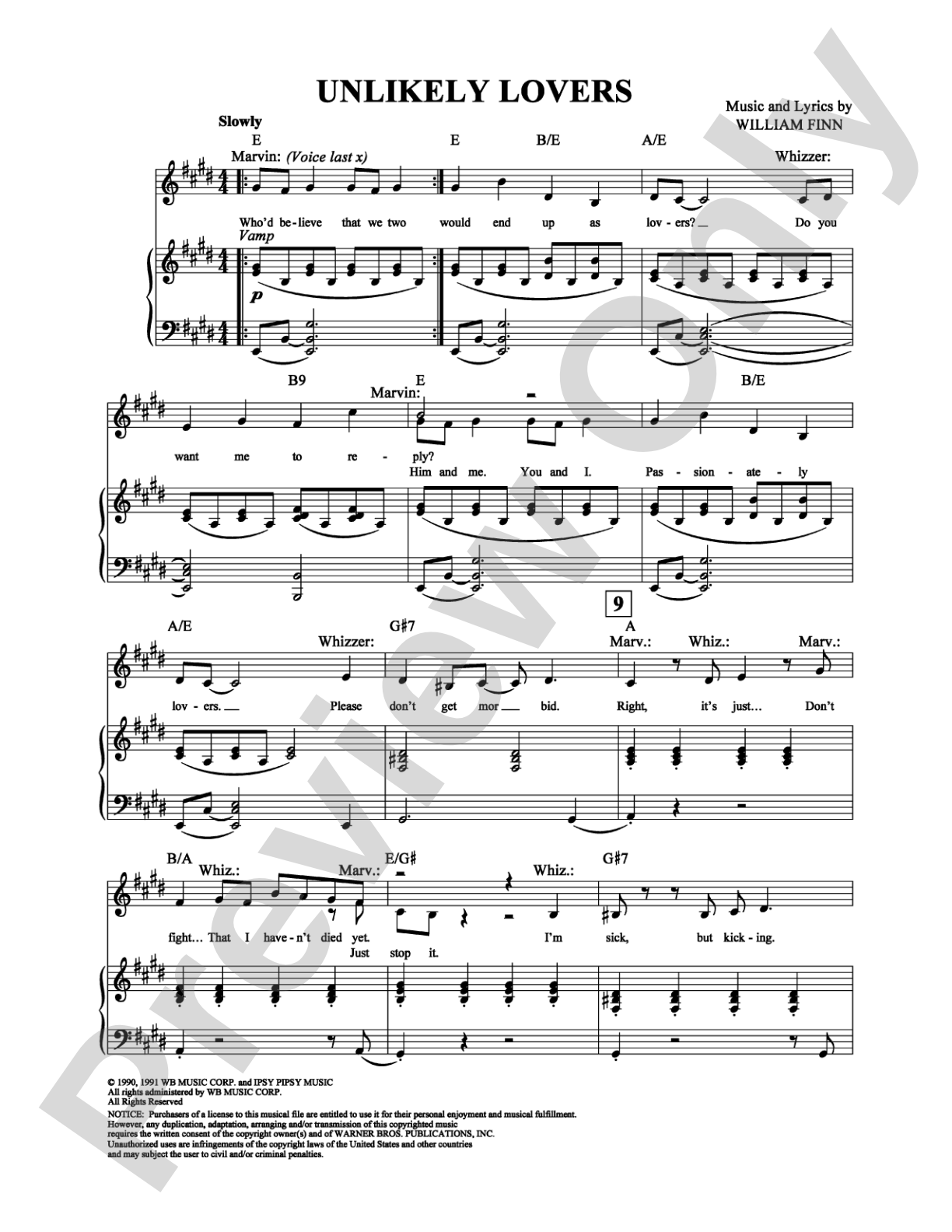 Unlikely Lovers: Piano/Vocal/Chords Digital Sheet Music