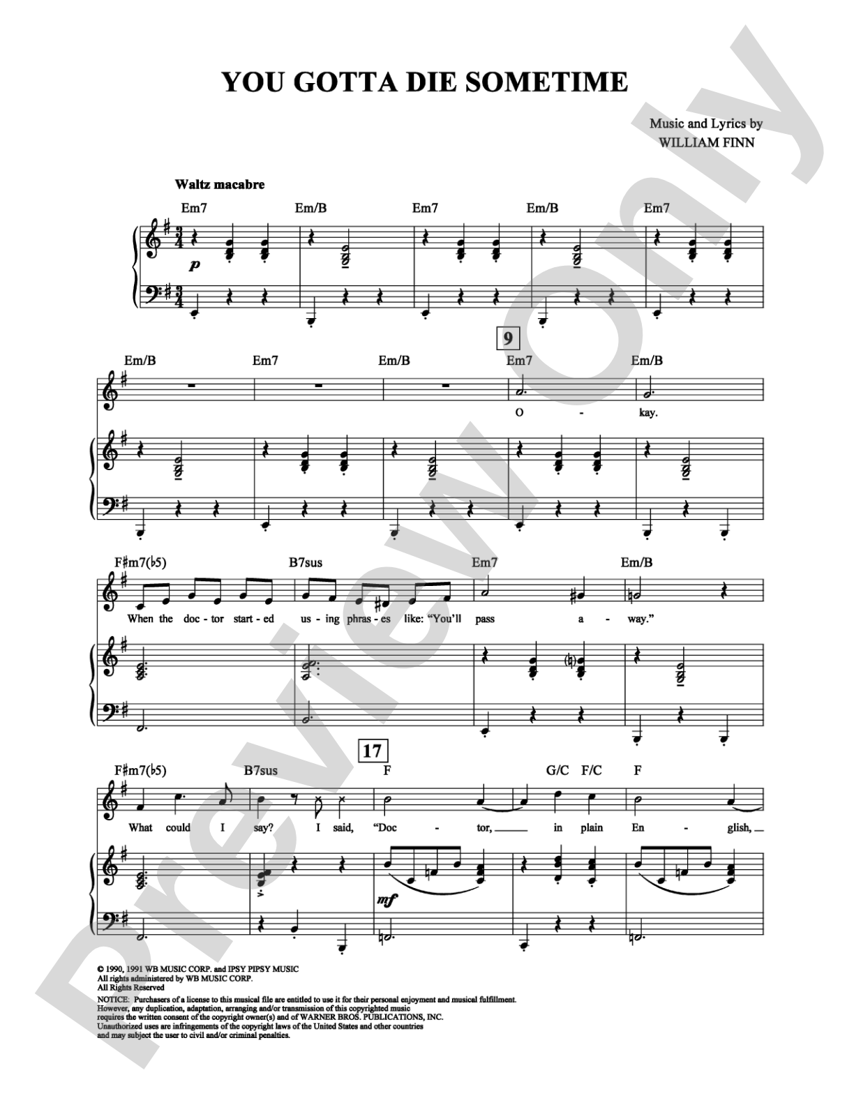You Gotta Die Sometime: Piano/Vocal/Chords Digital Sheet Music