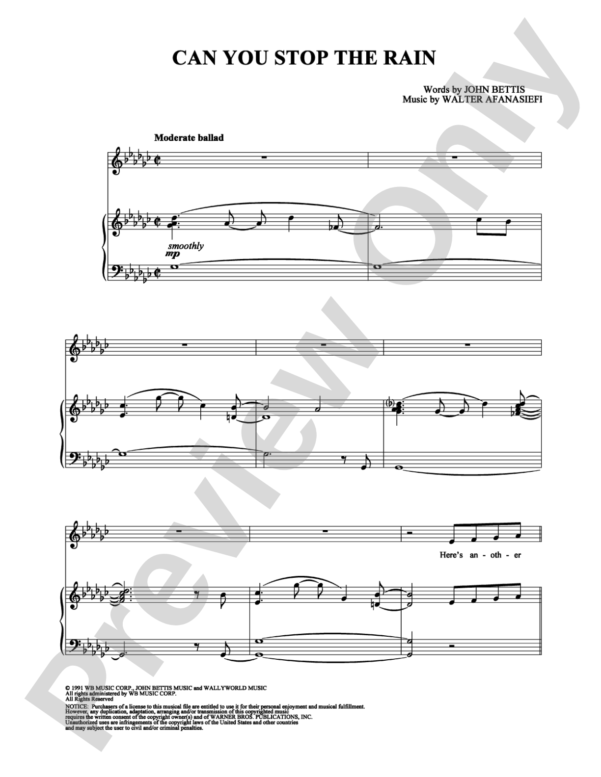 Can You Stop the Rain: Piano/Vocal/Chords Digital Sheet Music