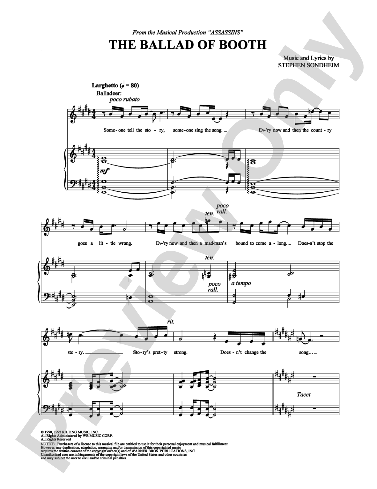 The Ballad of Booth: Piano/Vocal/Chords Digital Sheet Music