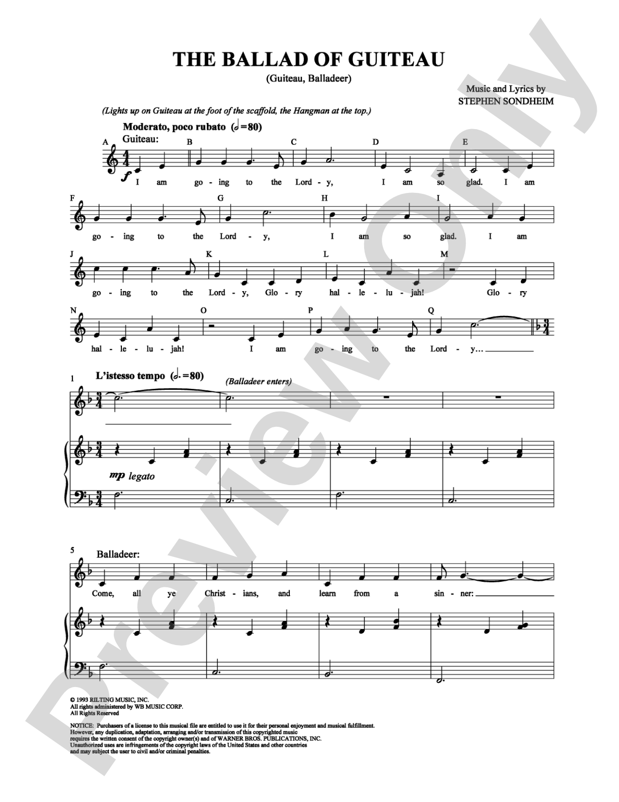 The Ballad of Guiteau: Piano/Vocal/Chords Digital Sheet Music