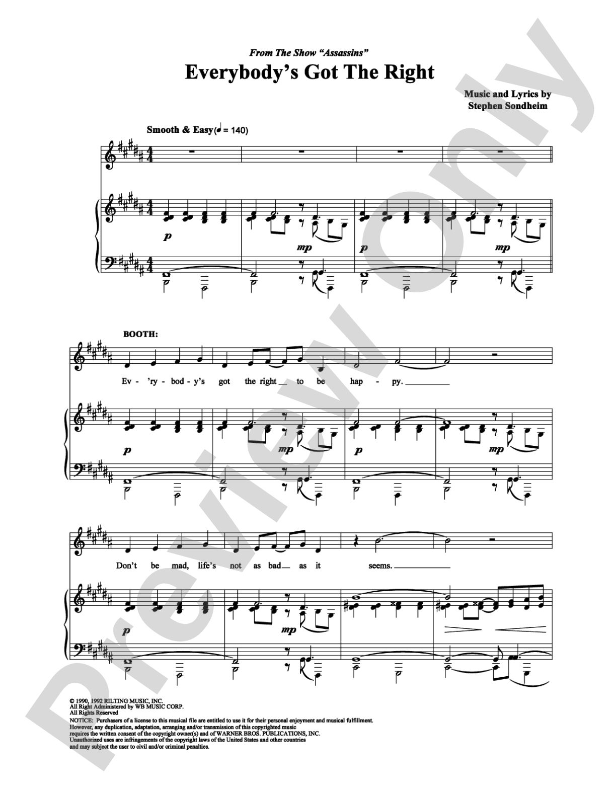 Everybody's Got the Right: Piano/Vocal/Chords Digital Sheet Music