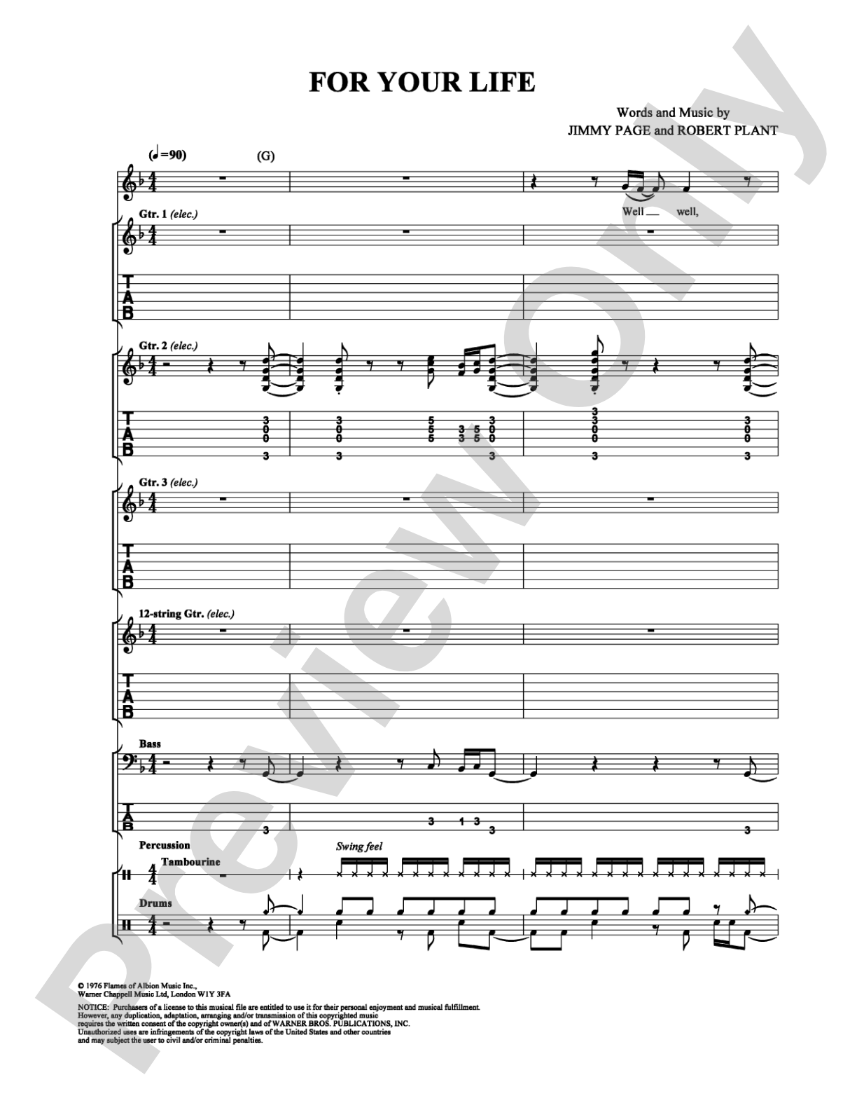 For Your Life: Guitar TAB Digital Sheet Music