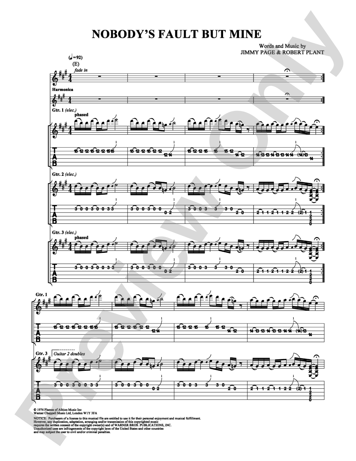 Nobody's Fault But Mine: Guitar TAB Digital Sheet Music