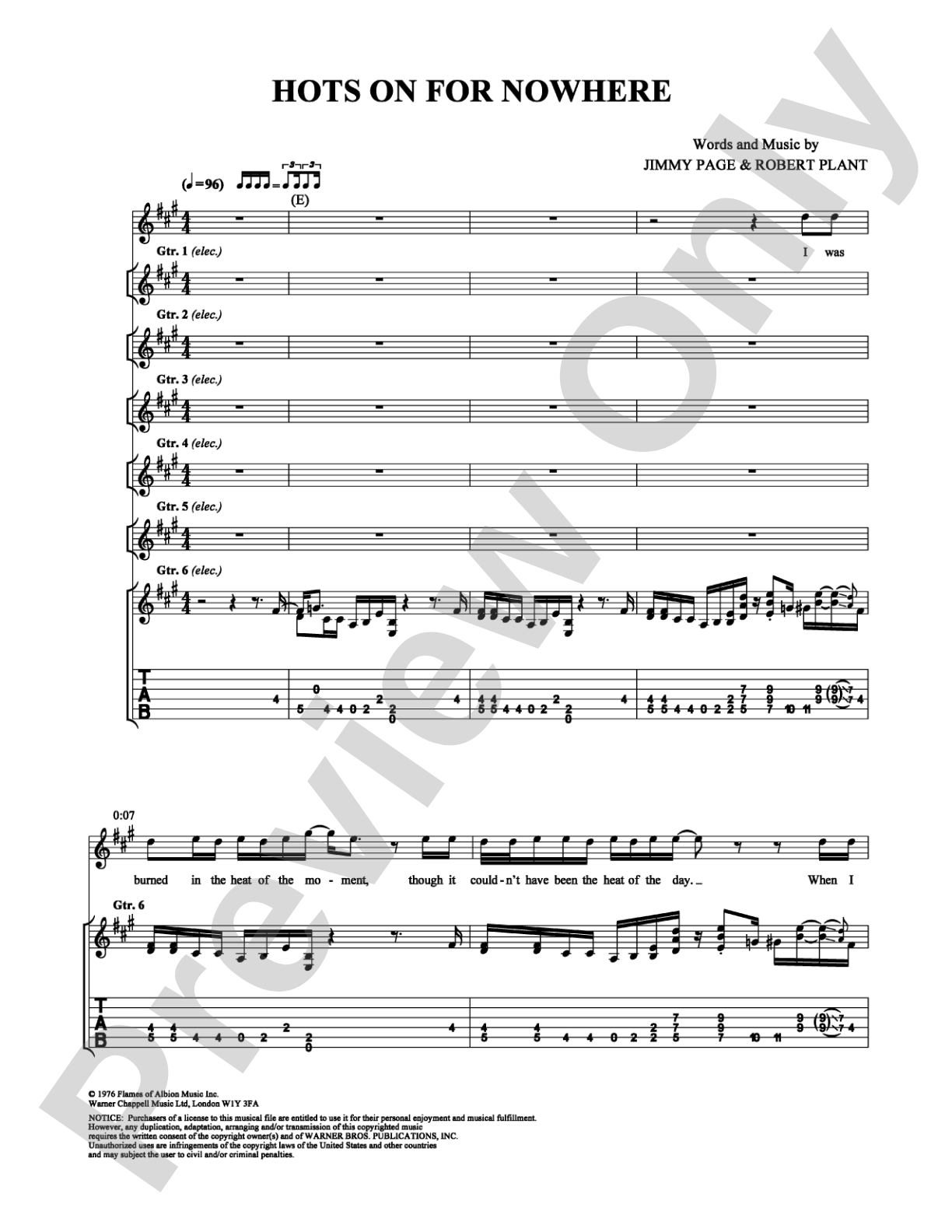 Hots On For Nowhere: Guitar TAB Digital Sheet Music