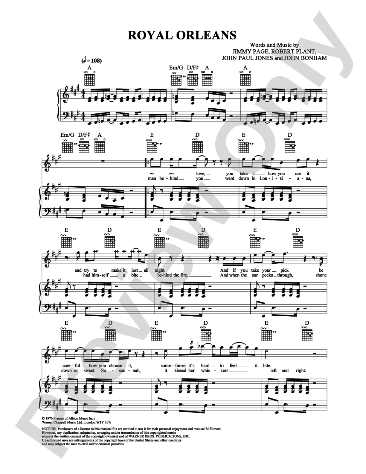 Royal Orleans: Piano/Vocal/Chords Digital Sheet Music