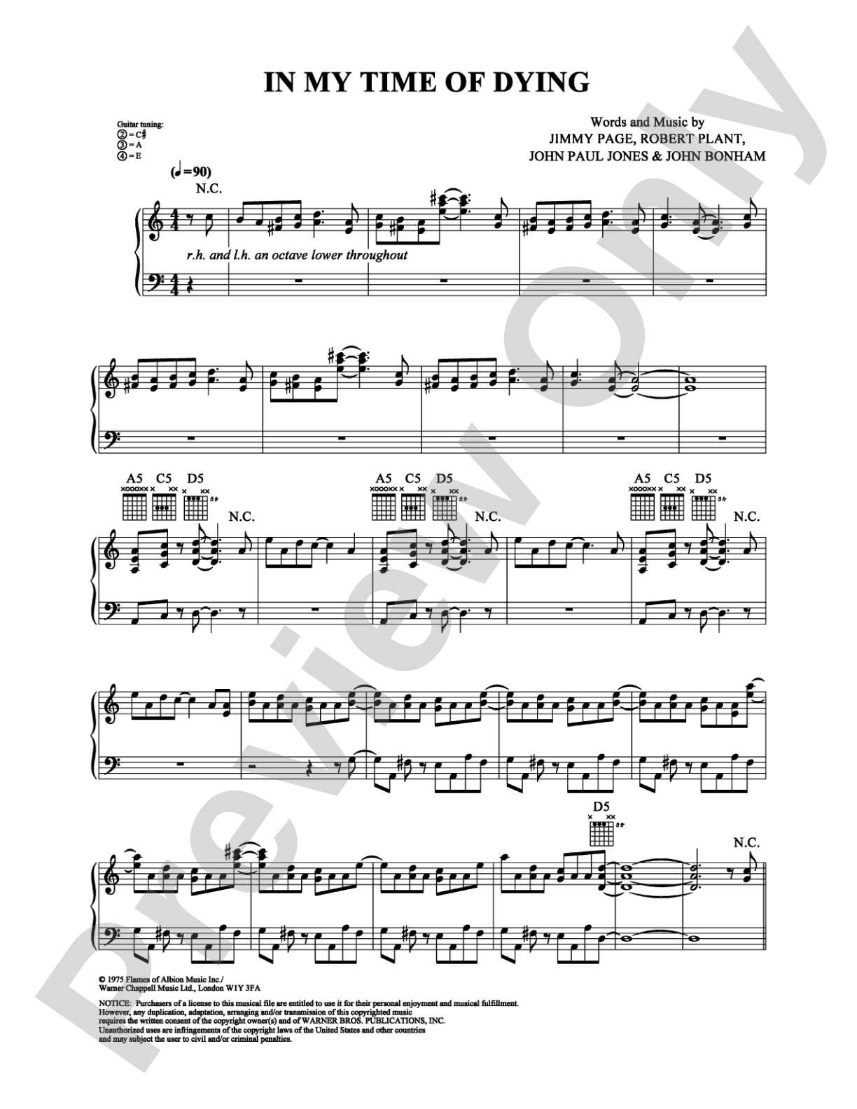 In My Time of Dying: Piano/Vocal/Chords Digital Sheet Music