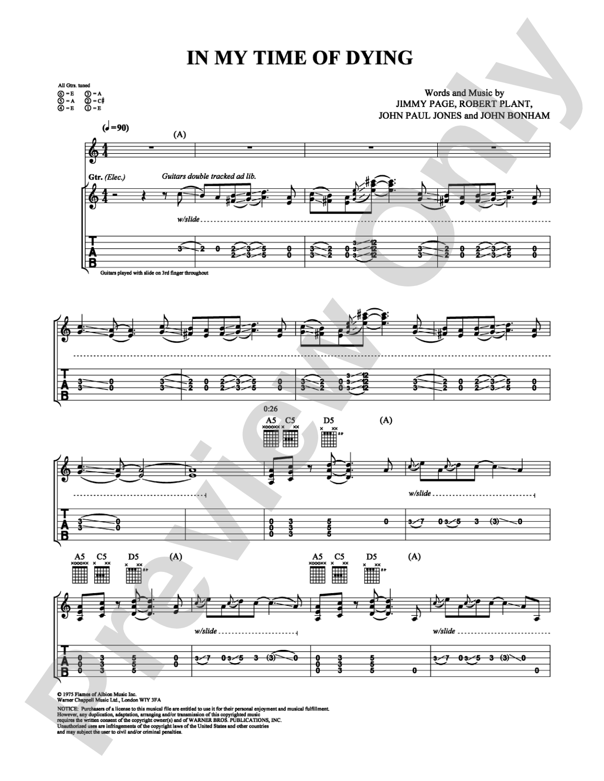 In My Time Of Dying: Guitar TAB Digital Sheet Music