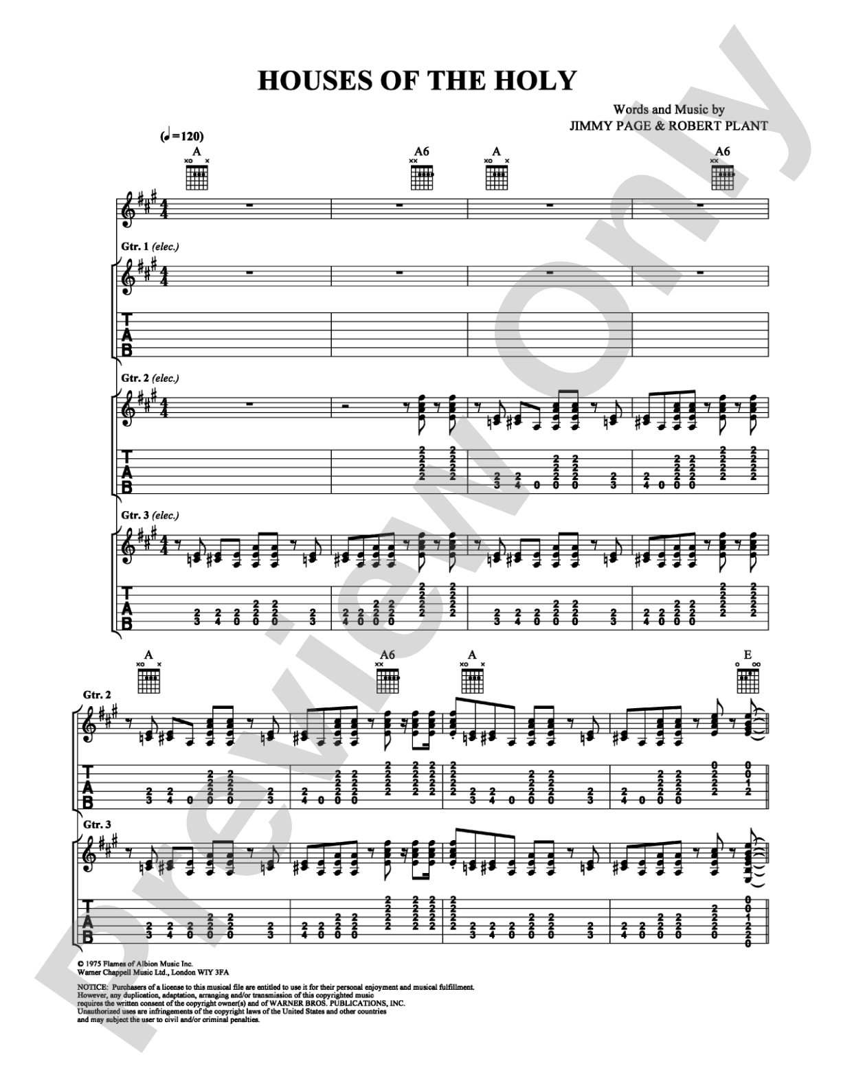 Houses of the Holy: Guitar TAB Digital Sheet Music