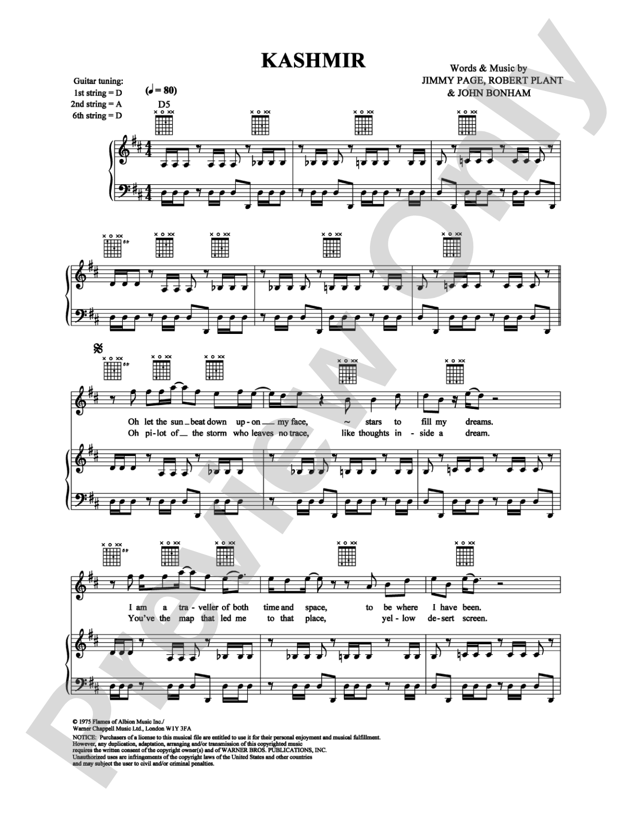 Kashmir: Piano/Vocal/Chords Digital Sheet Music