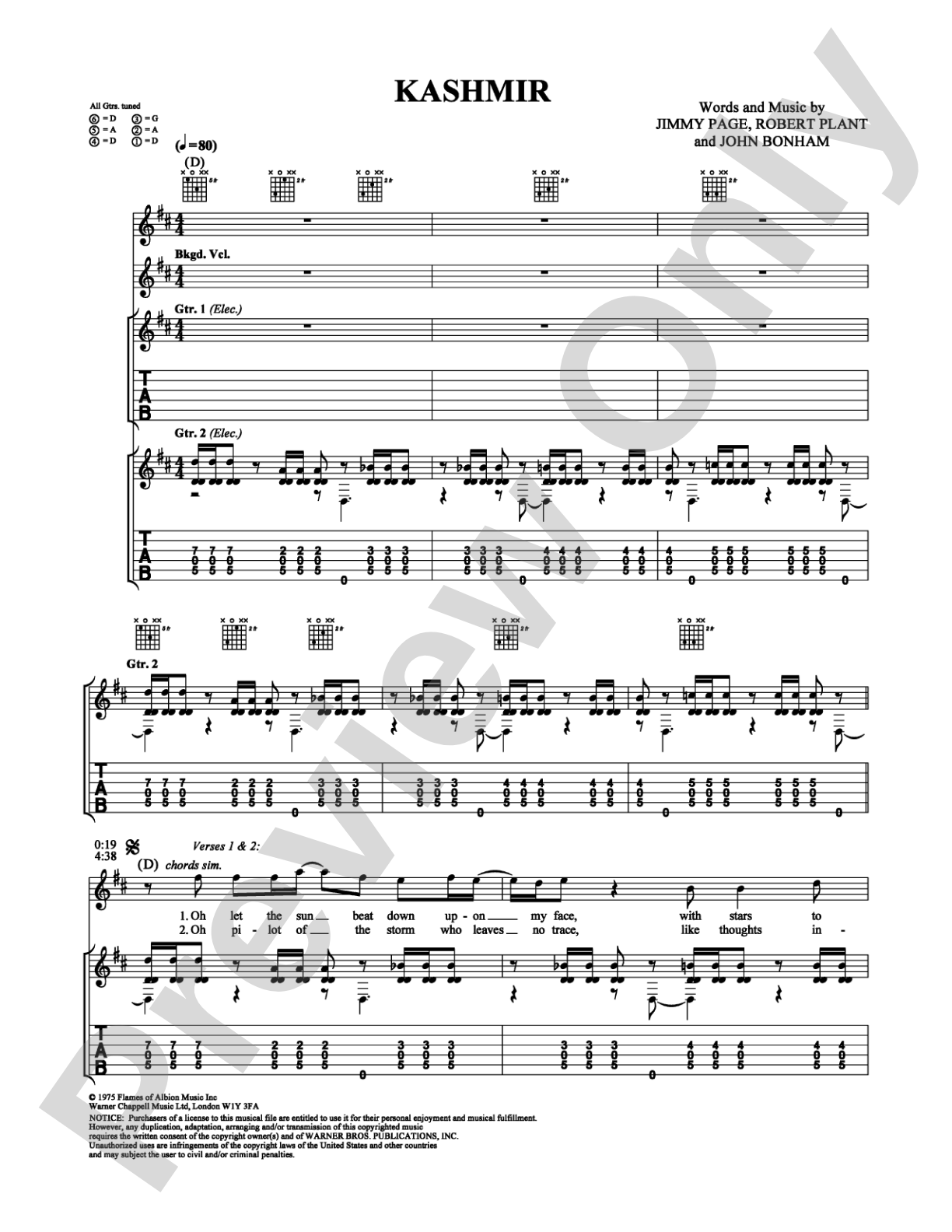 Kashmir: Guitar TAB Digital Sheet Music
