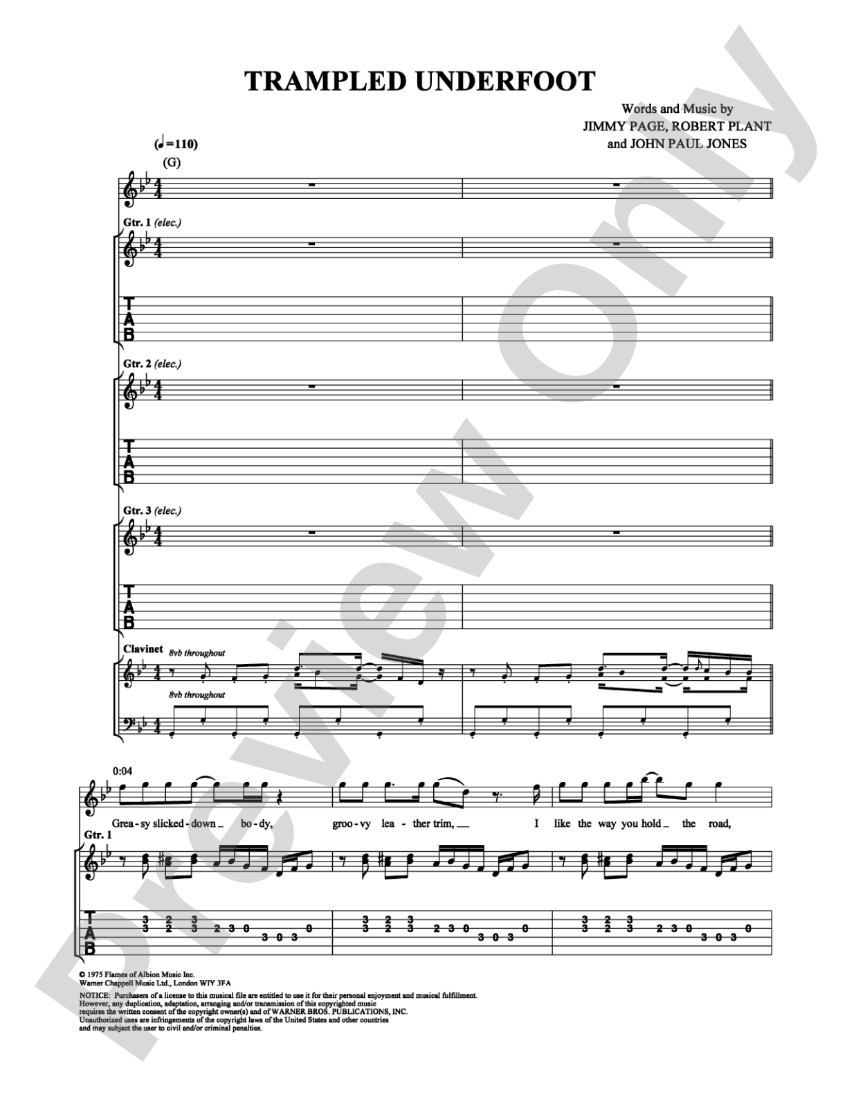Trampled Under Foot: Guitar TAB Digital Sheet Music