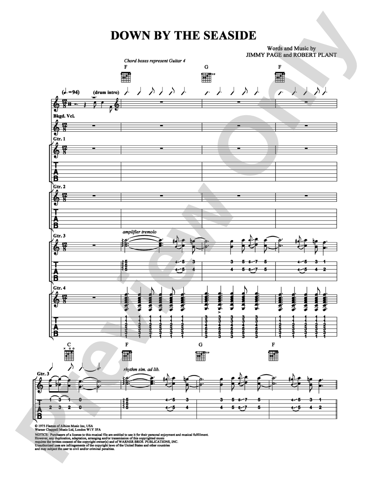Down By The Seaside: Guitar TAB Digital Sheet Music