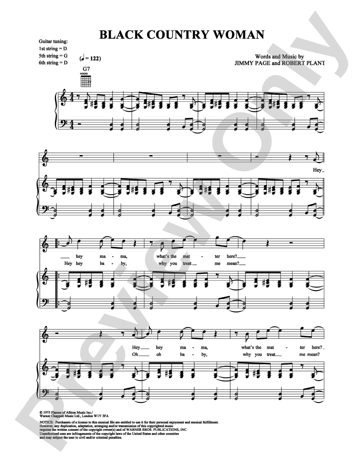 Black Country Woman: Piano/Vocal/Chords Digital Sheet Music