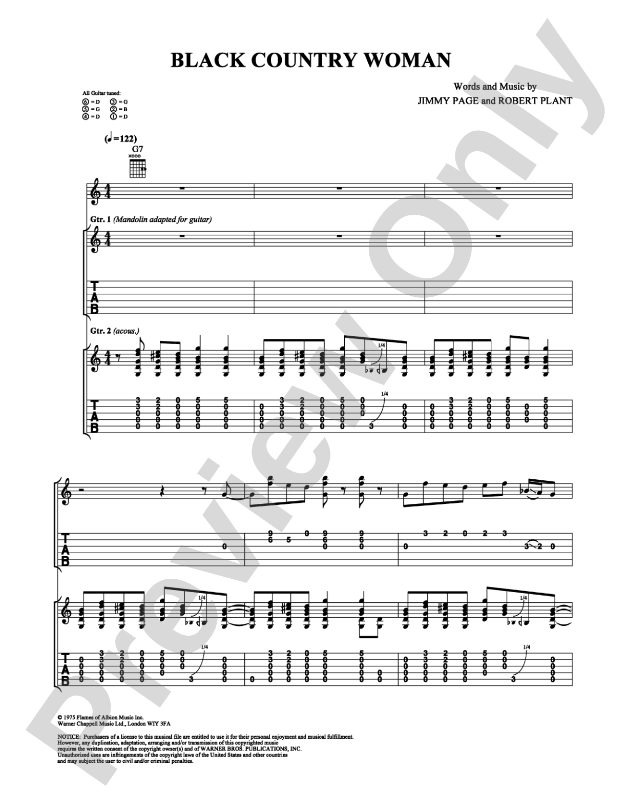 Black Country Woman: Guitar TAB Digital Sheet Music