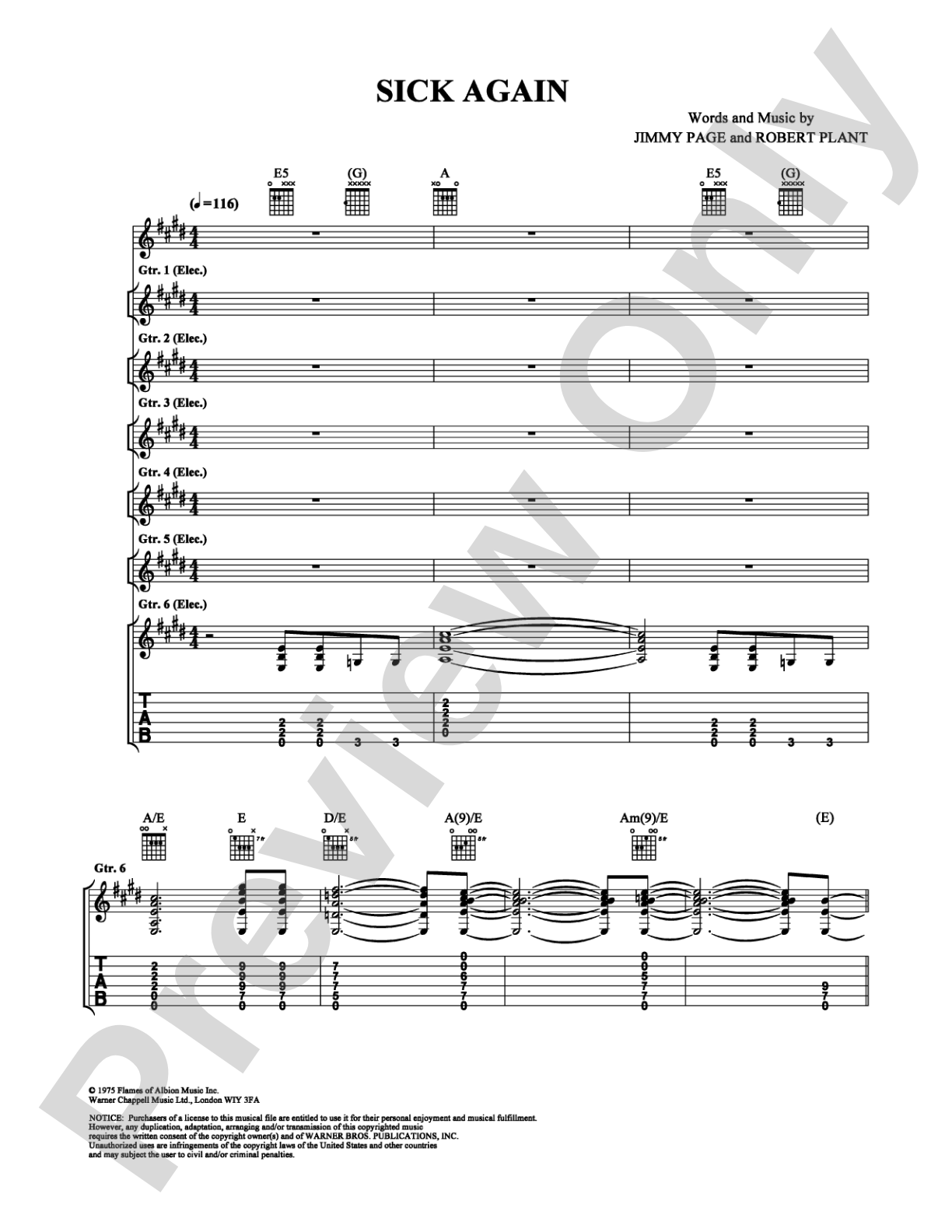 Sick Again: Guitar TAB Digital Sheet Music