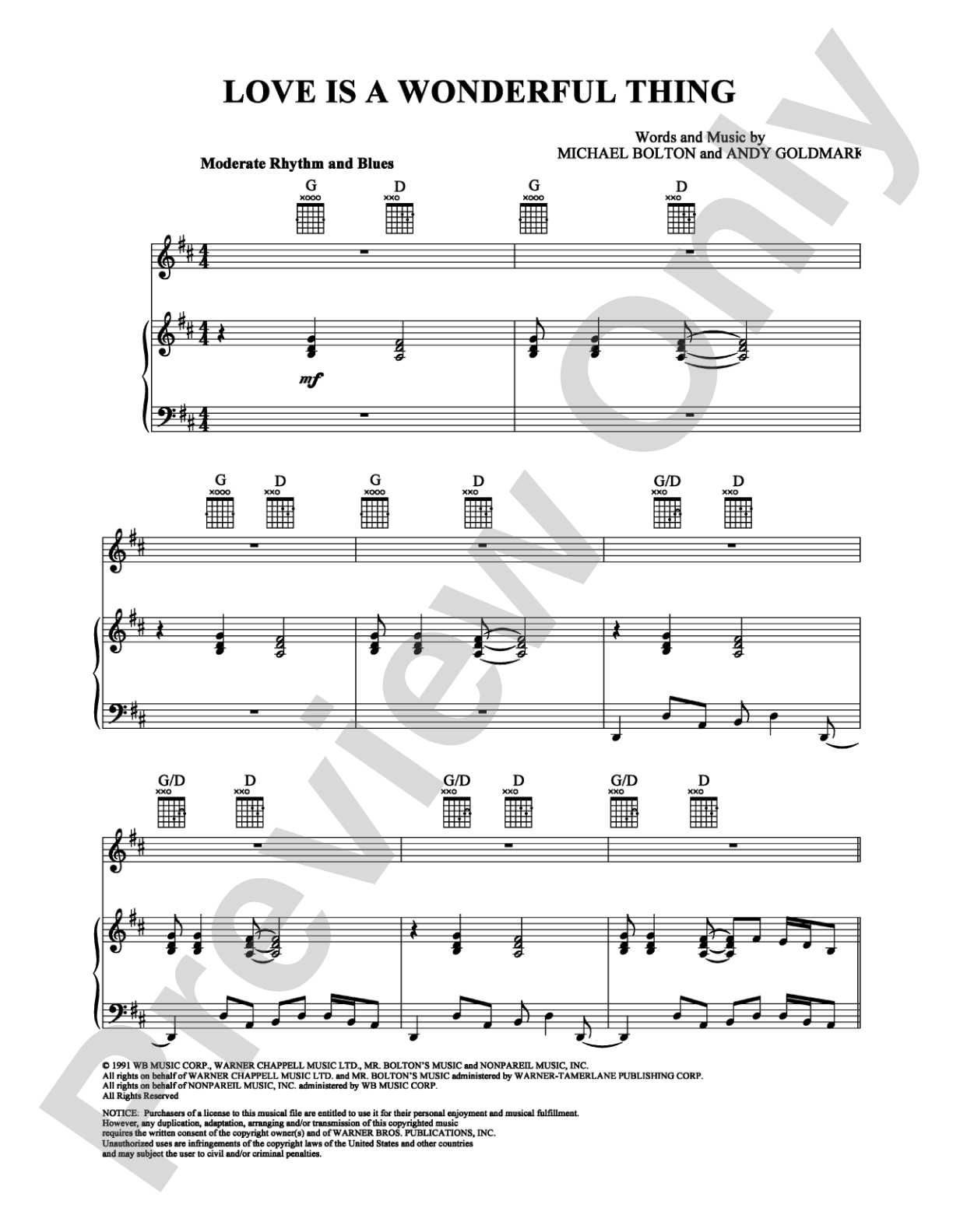 Love is a wonderful thing: Piano/Vocal/Chords Digital Sheet Music