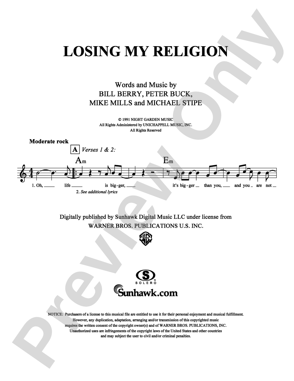 Losing My Religion: Lead Sheet Digital Sheet Music